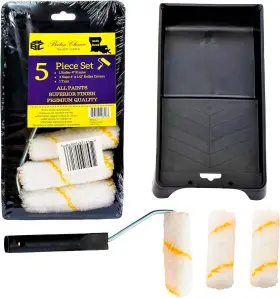 Bates Choice 853126008166 Paint Tool Set - 4 Inch Roller Foam And Mini Rollers Tray 5 Pcs Black