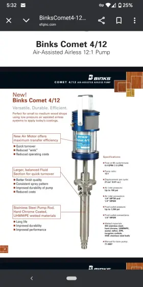 0114-0160698 Binks Comet 4/12 Air-assisted Airless 12 1 Pump