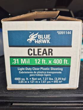 Blue Hawk 91144 Clear Plastic Sheeting 12 Ft. W X 400 L 0.31 Mil Light-duty