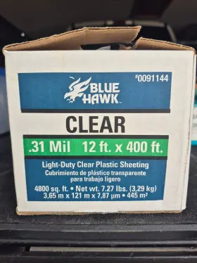 91144 Blue Hawk Clear Plastic Sheeting 12 Ft. W X 400 L 0.31 Mil Light-duty