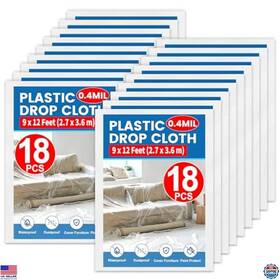 Brand Nuitpy Cloth-18 18-pack Waterproof Plastic Drop Cloths - 9x12 Ft Heavy-duty Painting Sheeting