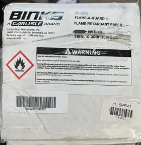 29-863 Carlisle Binks Flame Retardant Paper 36 Inch X 300 Ft A Guard Iii