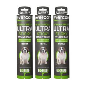 Evercare B08w3m4197 Pet Mega Oversized Lint Roller Refills - 3 Pack 50 Sheets Each All-pu