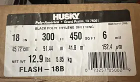 Husky 445028414409 18 Inch X 300 Feet Black 6 Mil Plastic Polyethylene Sheeting 450 Sq Ft