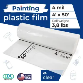 Idl Packaging 696577155610 Clear 4 Mil Plastic Sheeting For Painting 4ft X 50ft 200 Sq. Ft