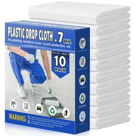 K212m B0dczsmf7g 0.7 Mil Plastic Drop Cloths 9x12 Ft - 10 Pack Extra Large Painting Supplies