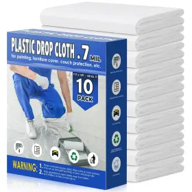 B0dczsmf7g K212m 0.7 Mil Plastic Drop Cloths 9x12 Ft - 10 Pack Extra Large Painting Supplies