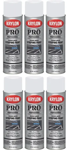 K05910000 Krylon 6 Pro 05910 Solvent Based Highway White Striping Spray Paint 18 Oz Cans