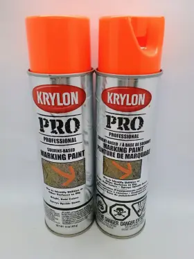 K07307000 Krylon 2 Cans Solvent Pro Marking Spray Paint Fluorescent Orange 15oz
