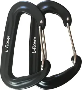 12kn L-rover 765470815089 Carabiner Lightweight Heavy Duty Clips Aluminium Black2pcs