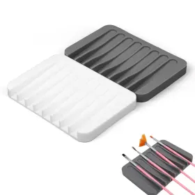1085431 Penitue 2 Pcs Silicone Paint Brush Holders Gray White Washable Paintbrush Rest Set