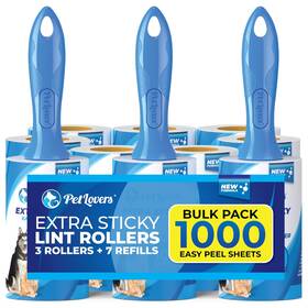 Petlovers B0d1fxv7c9 Extra Sticky Lint Roller Mega Value Set 1000 Sheets For Pet Hair Remov