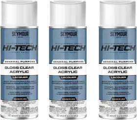 16-121 Seymour 043281000215 Hi-tech Lacquer Spray Paint Gloss Clear Acrylic 3-pack