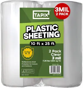 10253m-2p Tapix Plastic Sheeting 10ft X 25ft Long 3 Mil 2 Pack - Uv Protection Poly