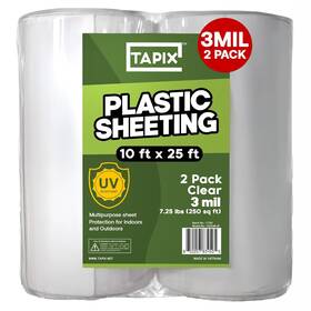 Tapix 313035167175 Plastic Sheeting 10ft X 25ft Long 3 Mil 2 Pack - Uv Protection Poly