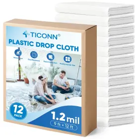B0f9nbjs38 Ticonn 12x9 Ft Plastic Drop Cloth For Painting Waterproof Sheeting Tarp Furnitur