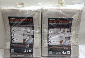 Trimaco 047034043283 2pk Stay Put Painters Canvas Plus Drop Cloth Surface Grip Spill Block 4 X 12ft