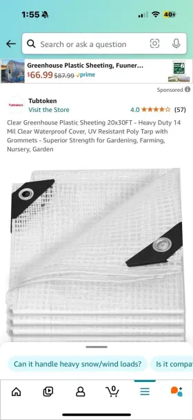 Tubtoken 726084775763 Clear Greenhouse Plastic Sheeting 20x30ft - Heavy Duty 14 Mil Waterproof C
