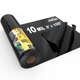 B0f4jk3c48 Vaplinx 10 Mil Black Plastic Sheeting 5x100 Ft - Heavy Duty Polyethylene Roll