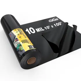 B0f4jtp4py Vaplinx 10 Mil Black Plastic Sheeting 10x100 Ft - Heavy Duty Polyethylene Roll