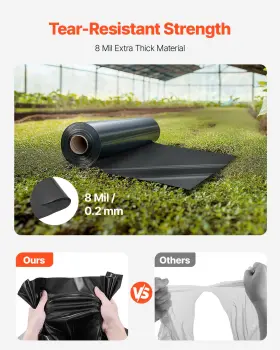 Vevor 197988651710 10mil Plastic Sheeting Roll 20 X 100 Ft Heavy Duty Polyethylene Black