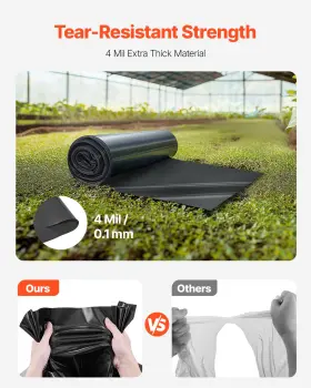 Vevor 197988651840 4mil Plastic Sheeting Roll 3 X 50 Ft Heavy Duty Polyethylene Black