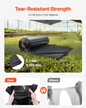 Vevor 197988652809 6mil Plastic Sheeting Roll 10 X 100 Ft Heavy Duty Polyethylene Black