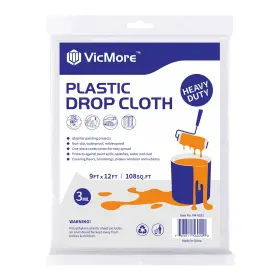 B07r9mcrgz Vicmore Heavy-duty 3mil Plastic Drop Cloth - Waterproof Odorless 9x12 Sheet