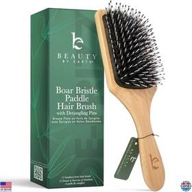 Visit The Beauty By Earth Store B0bkjh6hct Ultimate Boar Bristle Paddle Brush - Smoothing Wood For Thick Curly Hair