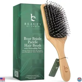 B0bkjh6hct Visit The Beauty By Earth Store Ultimate Boar Bristle Paddle Brush - Smoothing Wood For Thick Curly Hair