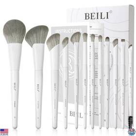 Visit The Beili Store B0f4qzcvjm Makeup Brush Set White 12 Vegan Brushes For