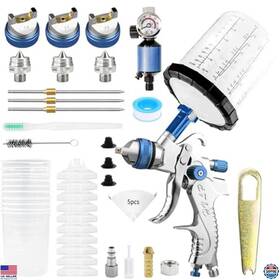 Visit The Kcnkcn Store 2008m-bl-141720 Premium Hvlp Air Spray Gun Set - 1.4/1.7/2.0mm Nozzles Pressure Gauge And Cups
