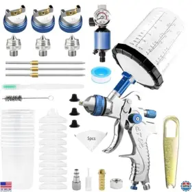 2008m-bl-141720 Visit The Kcnkcn Store Premium Hvlp Air Spray Gun Set - 1.4/1.7/2.0mm Nozzles Pressure Gauge And Cups