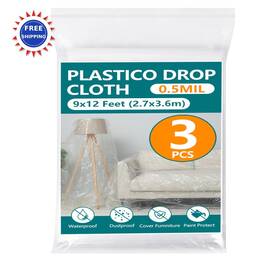 Yunfook Yf-zxb03 Plastic Drop Cloths 3 Pack 12x9ft Disposable Painter S Sheeting Painters