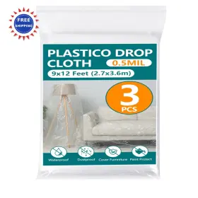 Yf-zxb03 Yunfook Plastic Drop Cloths 3 Pack 12x9ft Disposable Painter S Sheeting Painters