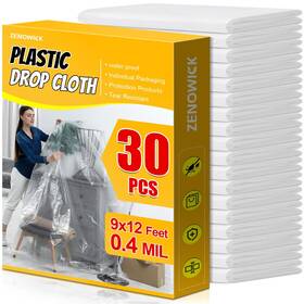 Zenowick B0cyccdqn9 30 Pack Plastic Drop Cloth 9x12 Ft Painting Dust-proof Tear-resistant Tarp Cover