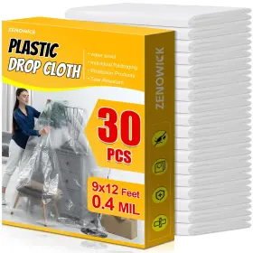 B0cyccdqn9 Zenowick 30 Pack Plastic Drop Cloth 9x12 Ft Painting Dust-proof Tear-resistant Tarp Cover