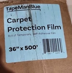 Tapemanblue Carpet Protection Film, 36" X 500' Roll Self Adhesive Floor Covering New. Price: $99.95.