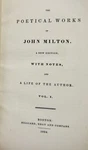 Milton"s Poetical Works With Life Of (1834). Price: $101.50.