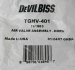 Air Valve Assembly For: Spray Gun Devilbiss TGHV-401 New. Price: $22.95.