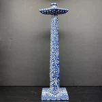 Vtg 19" Handcrafted Wood Hippie Art Candlestick Holder Lovely Paint Blue/white Used. Price: $39.96.
