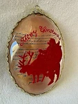 Vintage Oval Convex Glass Ornament Visit From St. Nicholas Flocked Santa Used. Price: $20.00.