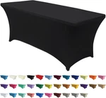 6 Ft Black Spandex Cover Stretch Fitted Wrinkle Resistant Tablecloth Reuse New. Price: $29.50.