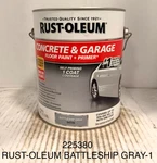 Rust-oleum 225380 Concrete & Garage Floor Paint Battleship Gray Gal Dented Can New. Price: $46.28.