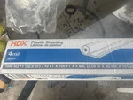New - Hdx 100 Ft, 4 Mil Clear Plastic Sheeting, Painter Drop Cloth Roll. Price: $20.00.