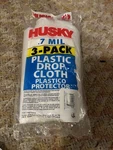 Husky Plastic Drop Cloth, 0.7MIL, 3-PACK Painters Protect Walls/floors/ceilings New. Price: $9.00.